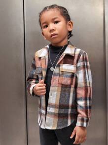SHEIN Young Boy Plaid Print Flap Pocket Shirt - Multicolor - View 5