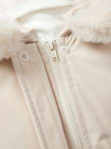 Cozy Pixies Baby Fleece Lined Thick Hooded Solid Colour Jacket Coat With Fuzzy Collar - Beige - View 3