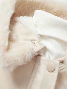 Cozy Pixies Baby Fleece Lined Thick Hooded Solid Colour Jacket Coat With Fuzzy Collar - Beige - View 6