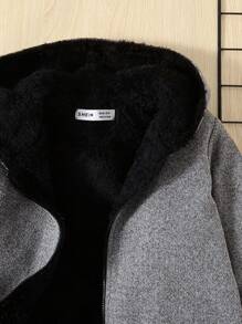 SHEIN Young Boy Marled Knit Teddy Lined Hooded Overcoat