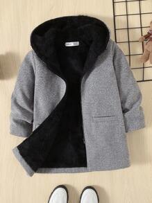 SHEIN Young Boy Marled Knit Teddy Lined Hooded Overcoat