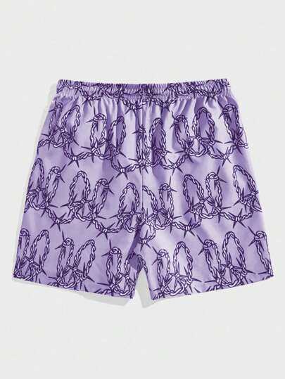 Street Life Men Allover Print Drawstring Waist Shorts, School