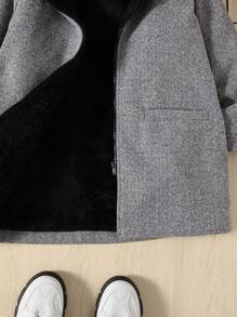 SHEIN Young Boy Marled Knit Teddy Lined Hooded Overcoat