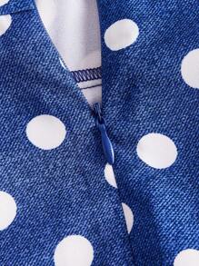SHEINNeu 波卡圓點前繫帶吊帶連體褲 - 藍白色 - 查看 3