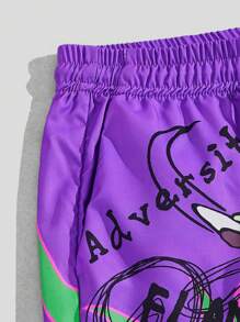 ROMWE MEN Street Life Shorts de baloncesto con cintura con cordón, gráfico de letra y ribete de rayas para hombres, escolar