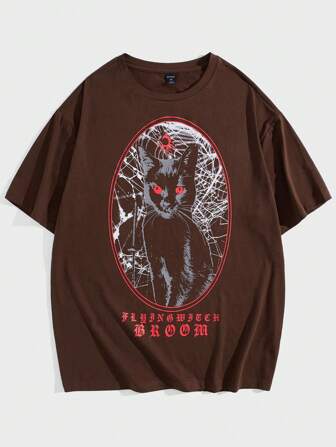 Goth تي شيرت بجرفيك عبارة وقط للشباب