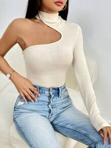 SHEIN Essnce Asymmetrical Neck Ribbed Knit Tee