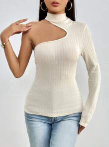 SHEIN Essnce Asymmetrical Neck Ribbed Knit Tee