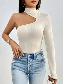 SHEIN Essnce Asymmetrical Neck Ribbed Knit Tee
