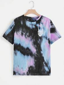 SHEIN EZwear Plus Tie Dye Skull Print Tee, Summer - Multicolor - View 1