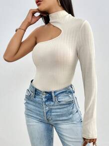 SHEIN Essnce Asymmetrical Neck Ribbed Knit Tee