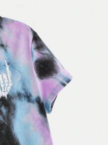 SHEIN EZwear Plus Tie Dye Skull Print Tee, Summer - Multicolor - View 3