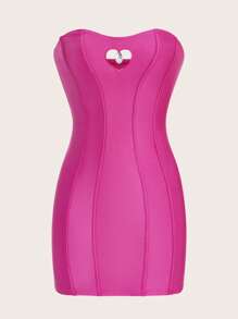 SHEIN ICON Heart Cut Out Tube Bodycon Dress - Hot Pink - View 1
