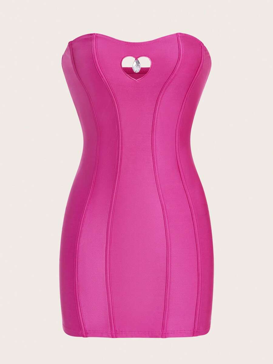 SHEIN ICON Heart Cut Out Tube Bodycon Dress - Hot Pink - View 1