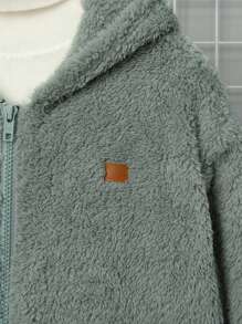 SHEIN 男大童補丁貼連帽毛絨夾克無毛衣 - 薄荷綠 - 查看 7