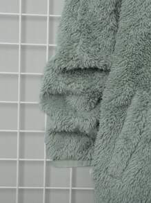 SHEIN 男大童補丁貼連帽毛絨夾克無毛衣 - 薄荷綠 - 查看 8