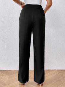 SHEIN Essnce 高腰直筒西裝褲 - 黑色 - 查看 2