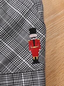 SHEIN Baby Boys' Sports Style Plaid Slant Pocket Embroidered Long Pants