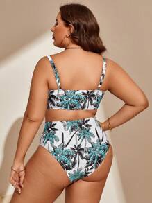 Plus Tropical Print Bikini Set - Multicolor - View 2