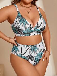 Plus Tropical Print Bikini Set - Multicolor - View 3
