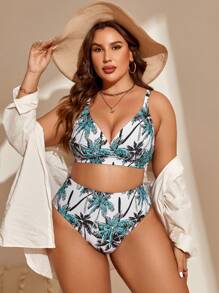 Plus Tropical Print Bikini Set - Multicolor - View 4