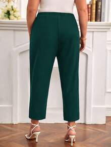 SHEIN Frenchy Hơn Chi tiết Nút Túi nghiêng Quần - Màu xanh lá cây đậm - Xem 7