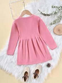 SHEIN Young Girl Button Front Smock Dress - Pink - View 2