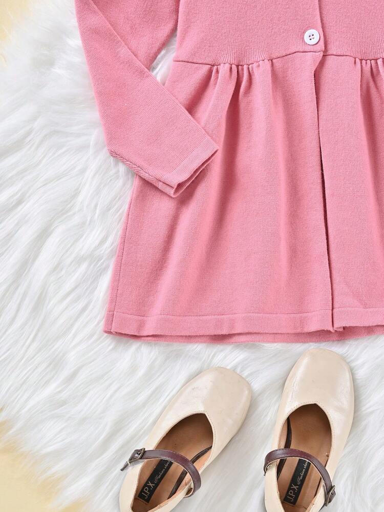 SHEIN Young Girl Button Front Smock Dress - Pink - View 5