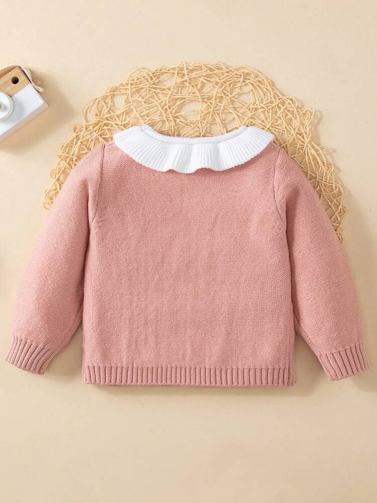 Baby Girl Contrast Trim Cable Knit Sweater