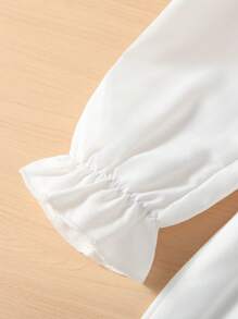 SHEIN Young Girl Ruffle Trim Flare Sleeve High Low Hem Blouse & Leggings - Black and White - View 6