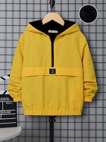 SHEIN Tween Boy Letter Patched Detail Half Zip Hooded Thermal Jacket - Yellow - View 1