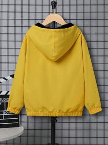SHEIN Tween Boy Letter Patched Detail Half Zip Hooded Thermal Jacket - Yellow - View 2