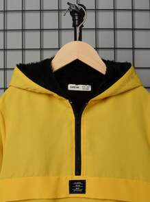 SHEIN Tween Boy Letter Patched Detail Half Zip Hooded Thermal Jacket - Yellow - View 5