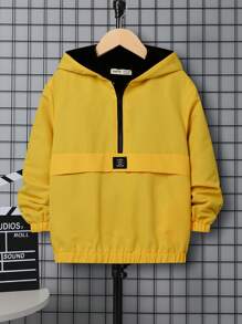 SHEIN Tween Boy Letter Patched Detail Half Zip Hooded Thermal Jacket - Yellow - View 9
