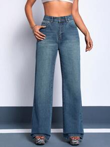 SHEIN ICON High Waist Wide Leg Jeans - Blue - View 1