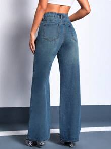 SHEIN ICON High Waist Wide Leg Jeans - Blue - View 2