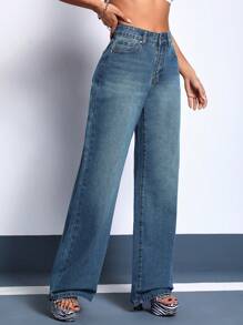 SHEIN ICON High Waist Wide Leg Jeans - Blue - View 5