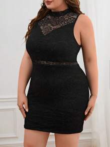 SHEIN Privé Hơn Ren tương phản Cổ giả Đầm - màu đen - Xem 1