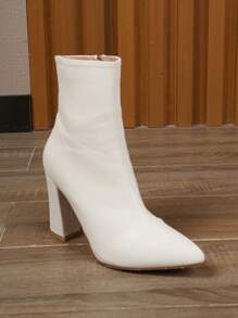 2025 New Fashion Pointed Toe Chunky Heel Metallic Silver Sexy Women's Ankle Boots - White - View 7