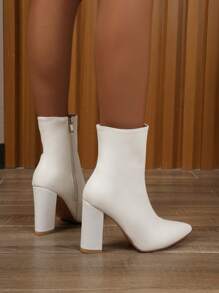 2025 New Fashion Pointed Toe Chunky Heel Metallic Silver Sexy Women's Ankle Boots - White - View 8