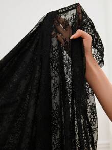 SHEIN Privé Hơn Ren tương phản Cổ giả Đầm - màu đen - Xem 6