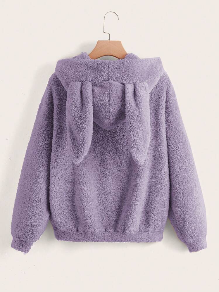 SHEIN EZwear 가을/겨울 솔리드 3D 귀 디자인 테디 후드티