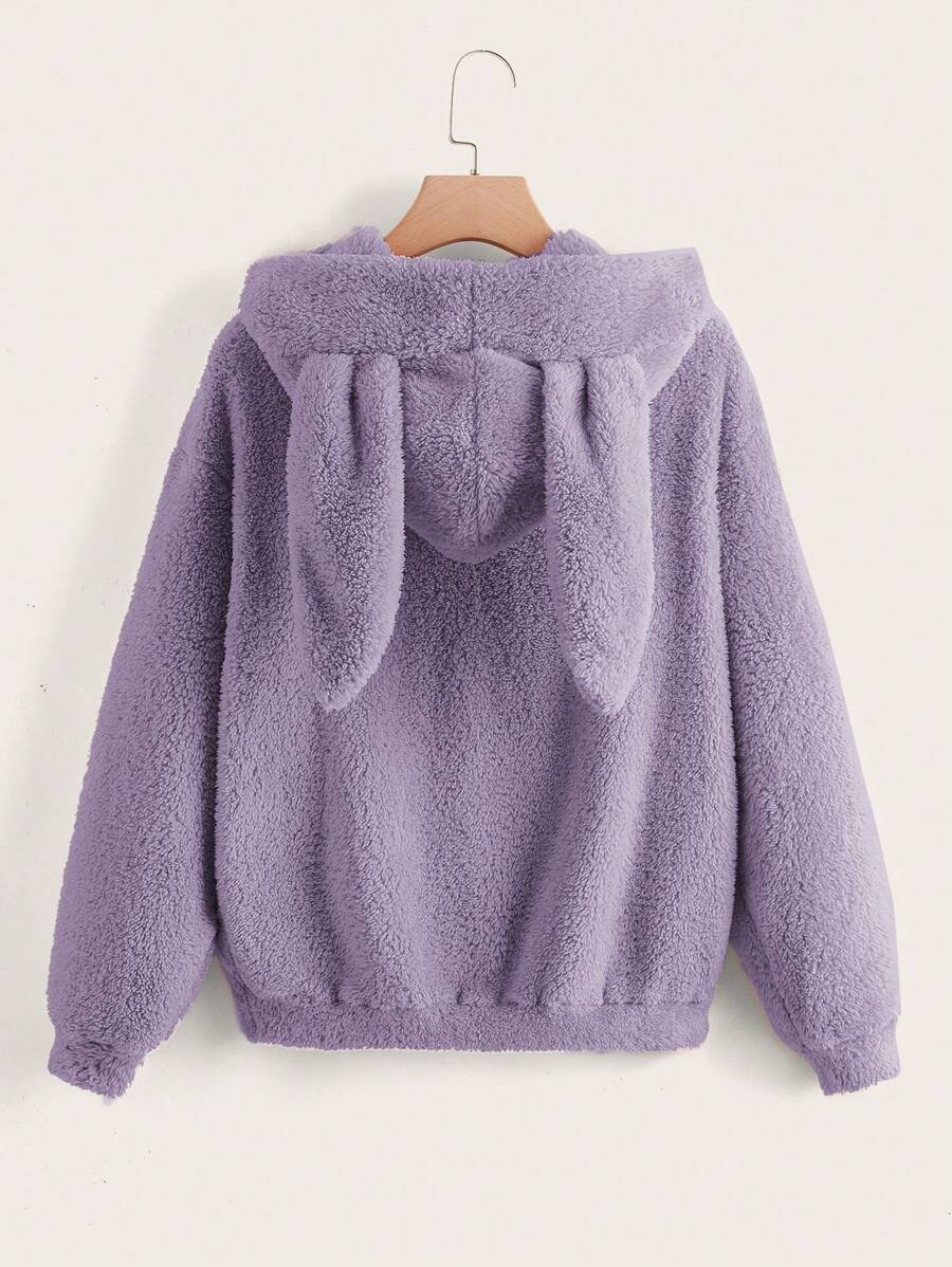 SHEIN EZwear 秋冬纯色3D耳朵设计泰迪熊连帽衫