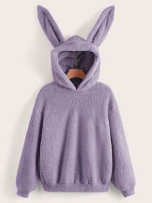 SHEIN EZwear 秋冬纯色3D耳朵设计泰迪熊连帽衫