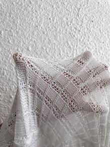 Flirla Plus Half Button Drawstring Hooded Pointelle Knit Top - White - View 8