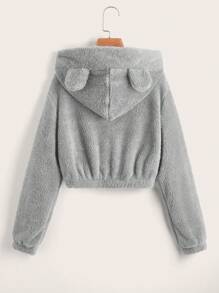 SHEIN EZwear Solid 3D Ear Design Teddy Hoodie In Fall/Winter