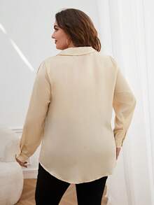 SHEIN Essnce Hơn Chất rắn Nút phía trước Áo sơ mi - Màu be - Xem 2