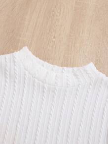 SHEIN Tween Girl Flare Sleeve Tee & Belted PU Skirt - Multicolor - View 6