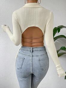 Chiquease Cut Out Backless Jumper - Beige - View 2