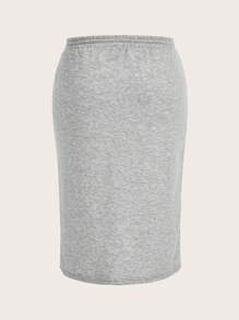 SHEIN BASICS 大碼腰部抽繩素色半身裙 - 淺灰色 - 查看 2